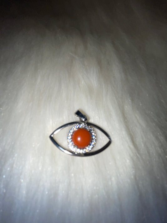 Evil eye silver tone charm with chain ( red jasper )