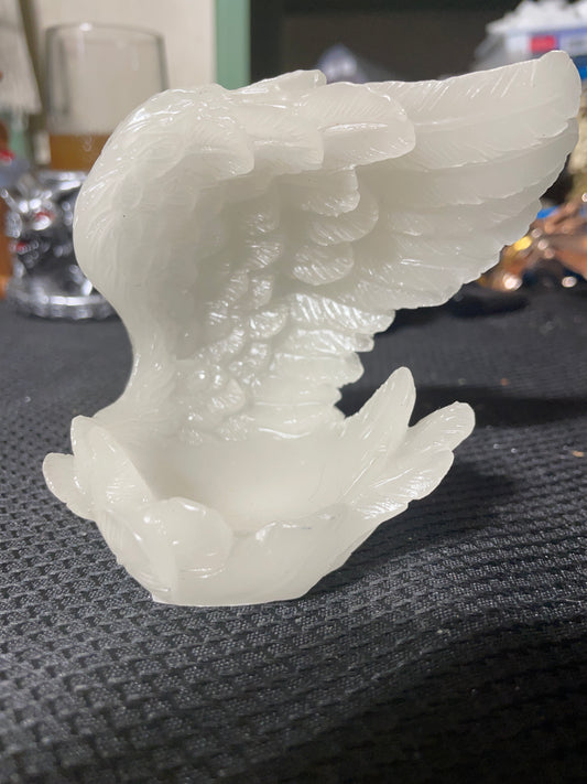 Luminous open angel wings sphere holder