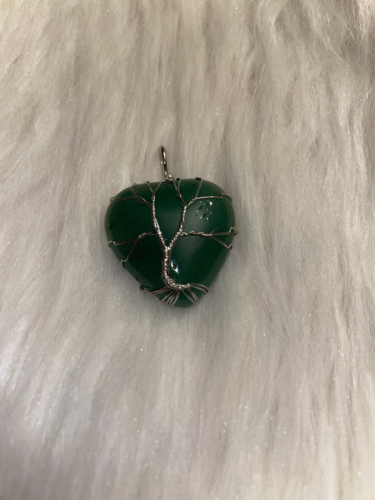 Green aventurine with silver tone tree of life charm