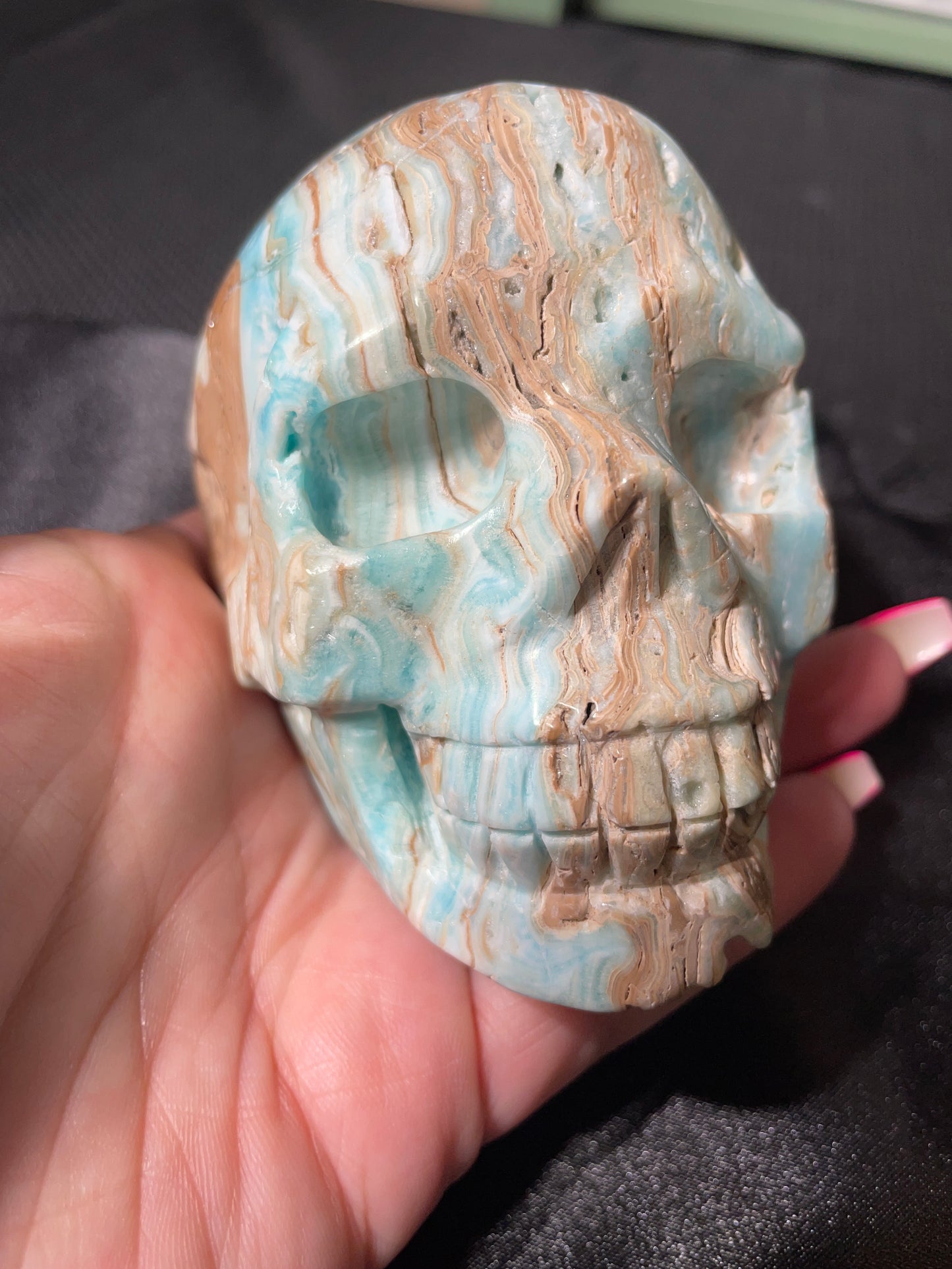 4" Blue Aragonite Skull