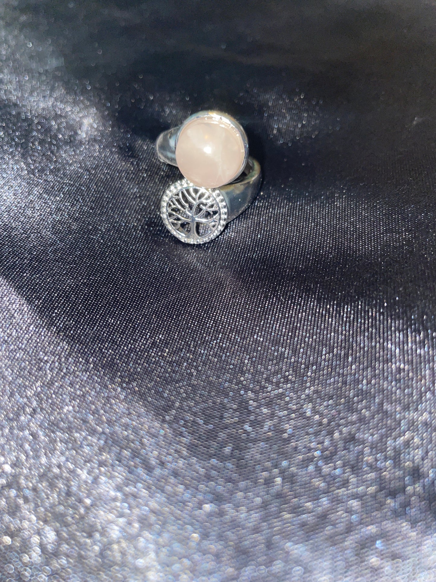 Rose quartz  tree of life ring ( adjustable)