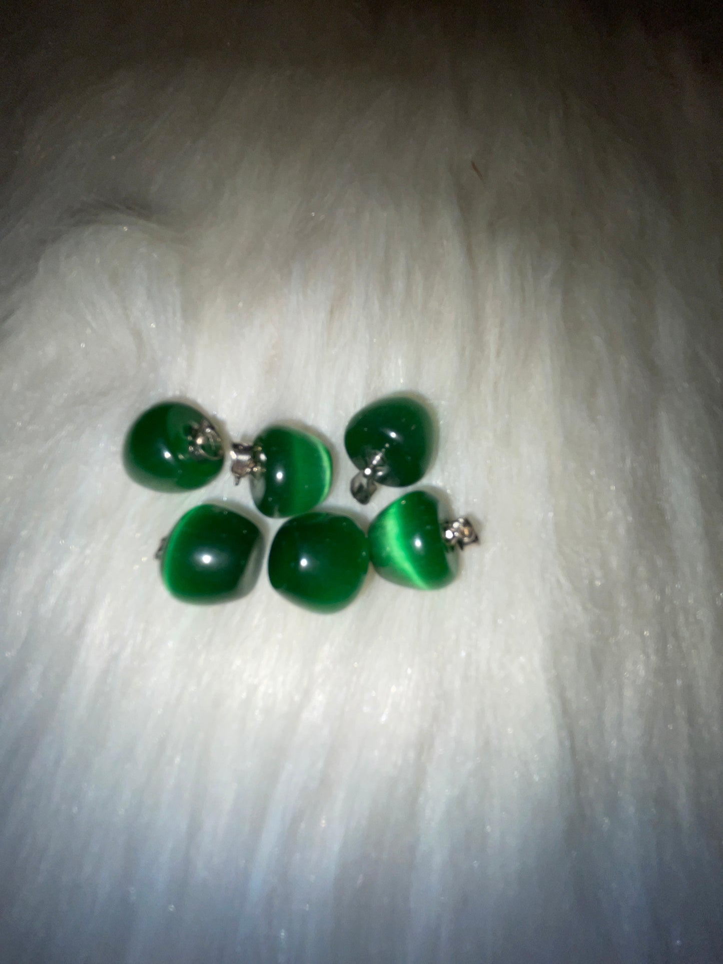 Dark green cats eye apple charm