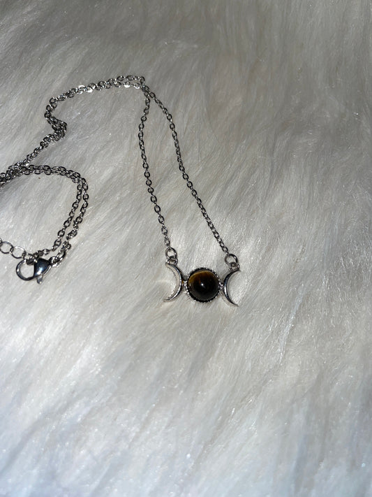 Triple moon necklace with (tiger eye)