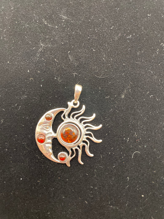 Sterling silver Baltic amber Sun & Moon charm