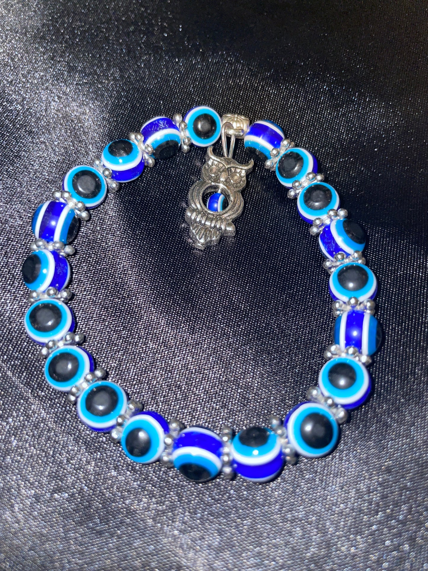 Evil eye bracelet with owl charm