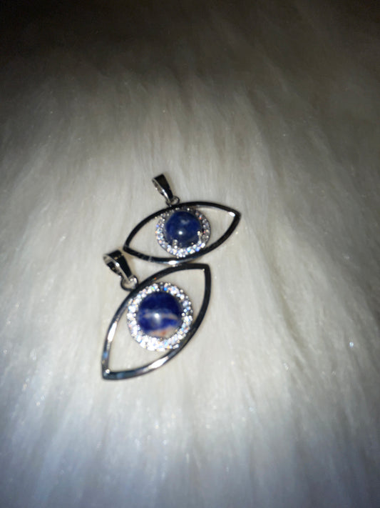 Evil eye silver tone charm with chain ( sodalite )