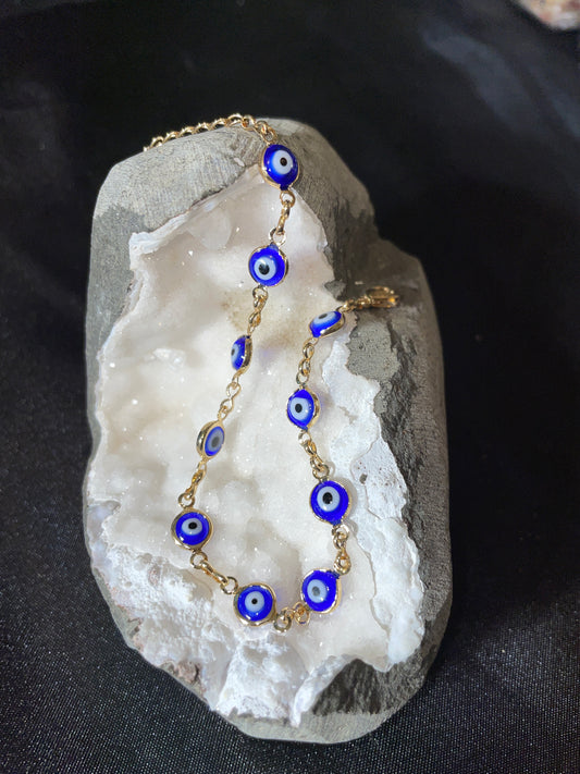 Dark blue evil eye bracelet  (gold tone)