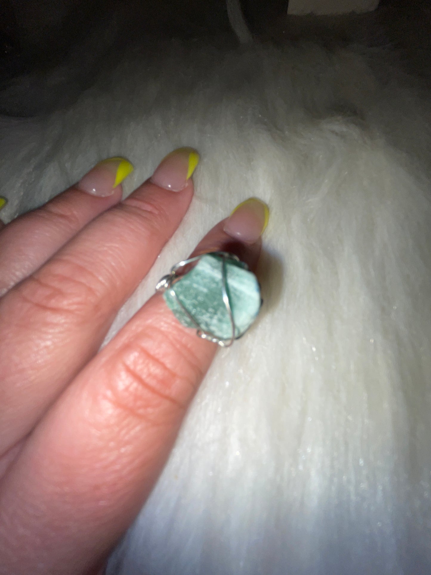 Raw stone (GREEN AVENTURINE) adjustable ring