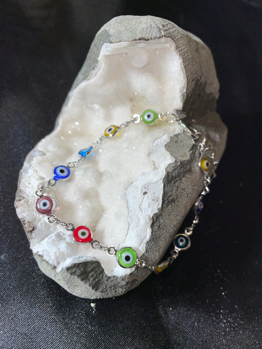 Multi color evil eye bracelet  (silver tone)