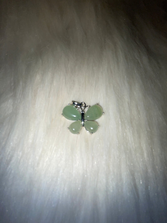 Silvertone butterfly charm (green aventurine)