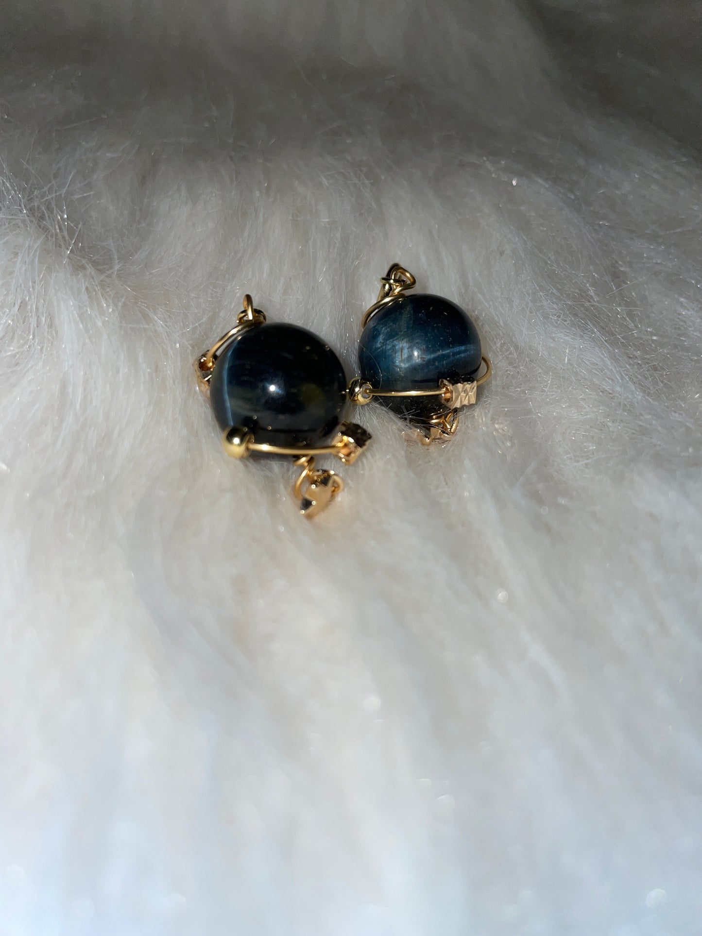 Blue Tiger eye Galaxy charm in gold setting