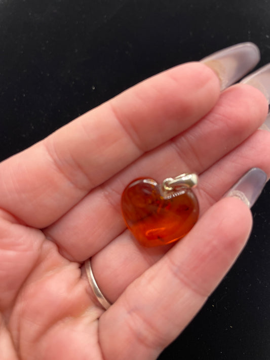 Sterling silver baltic amber heart charm