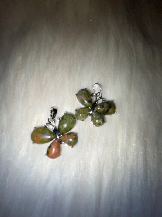 Silvertone butterfly charm (unakite)