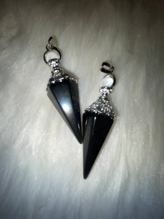 Black obsidian pendulum necklace (silver tone with chain)