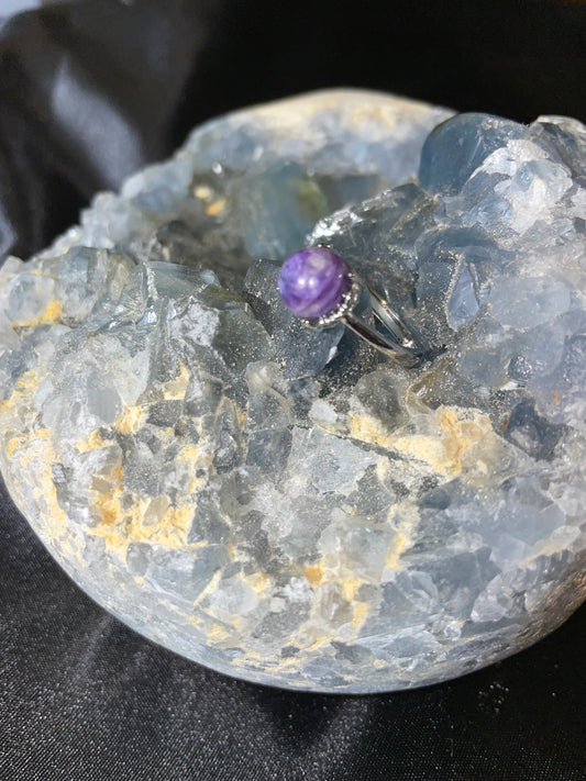 Charoite adjustable ring