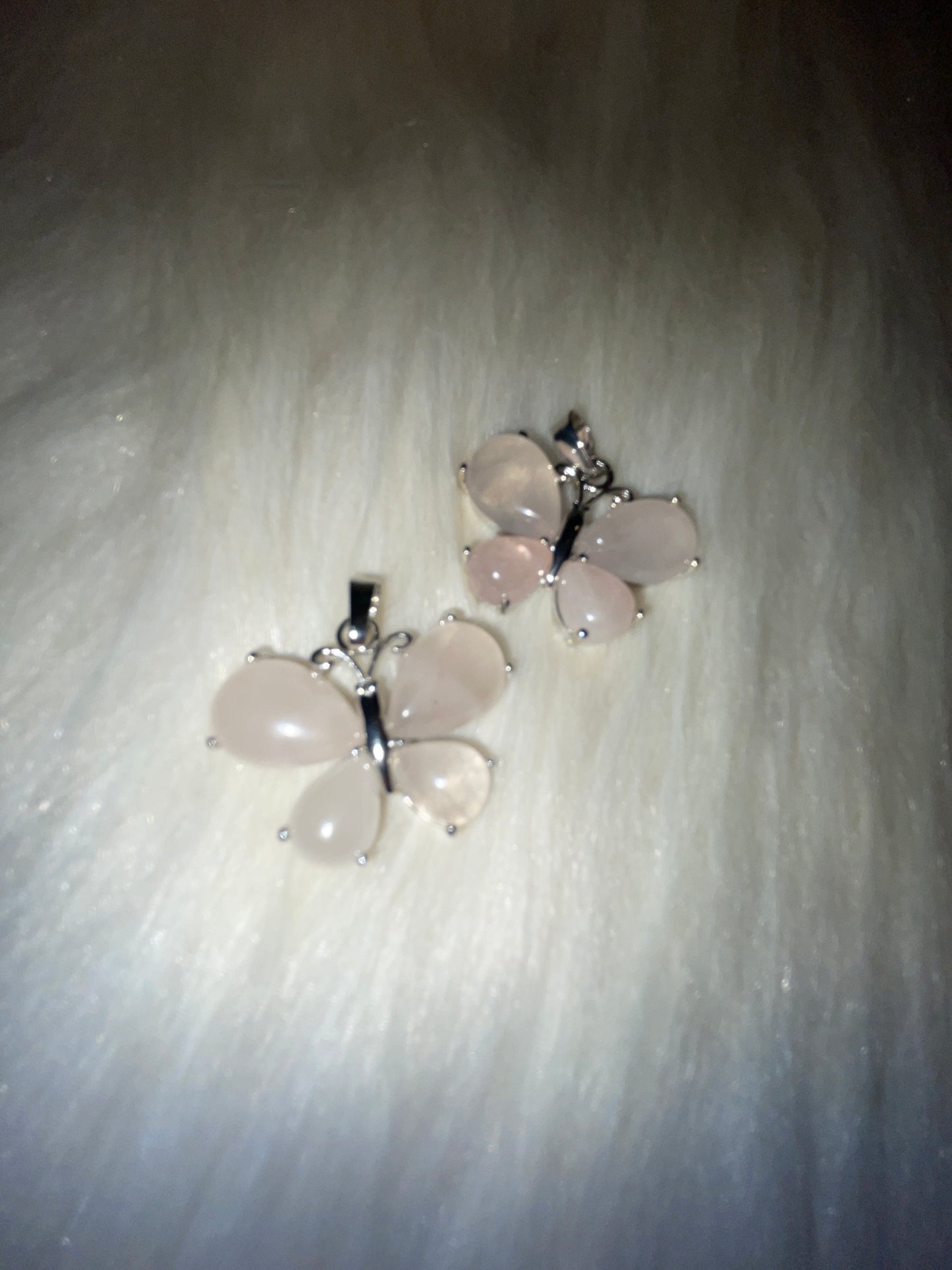 Silvertone butterfly charm (rose quartz)