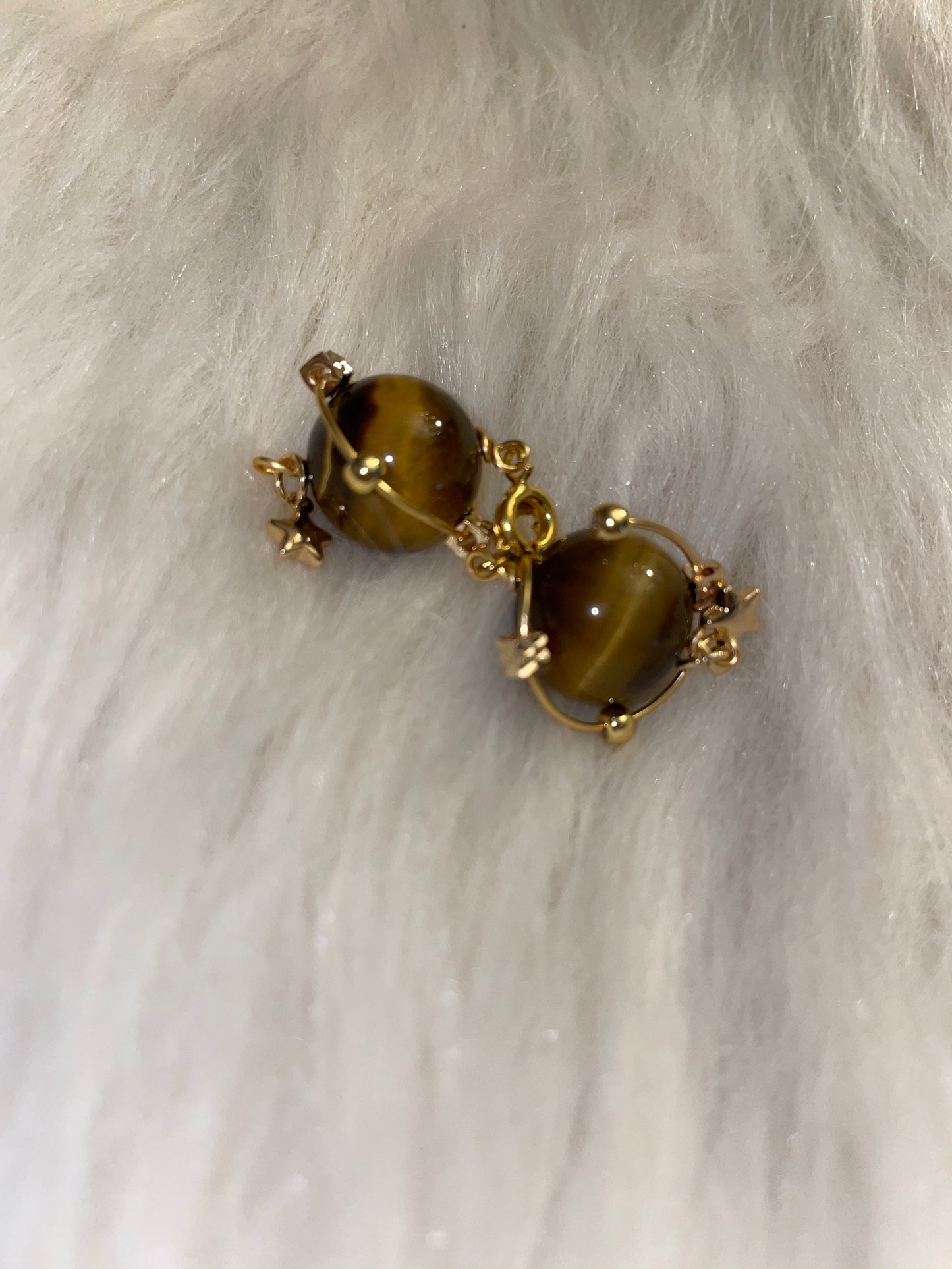 Tiger eye Galaxy charm in gold setting