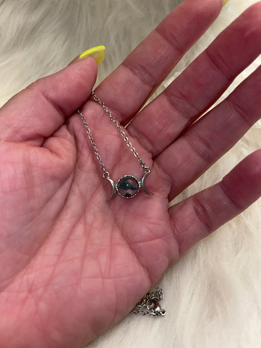 Triple moon necklace with (garden quartz)