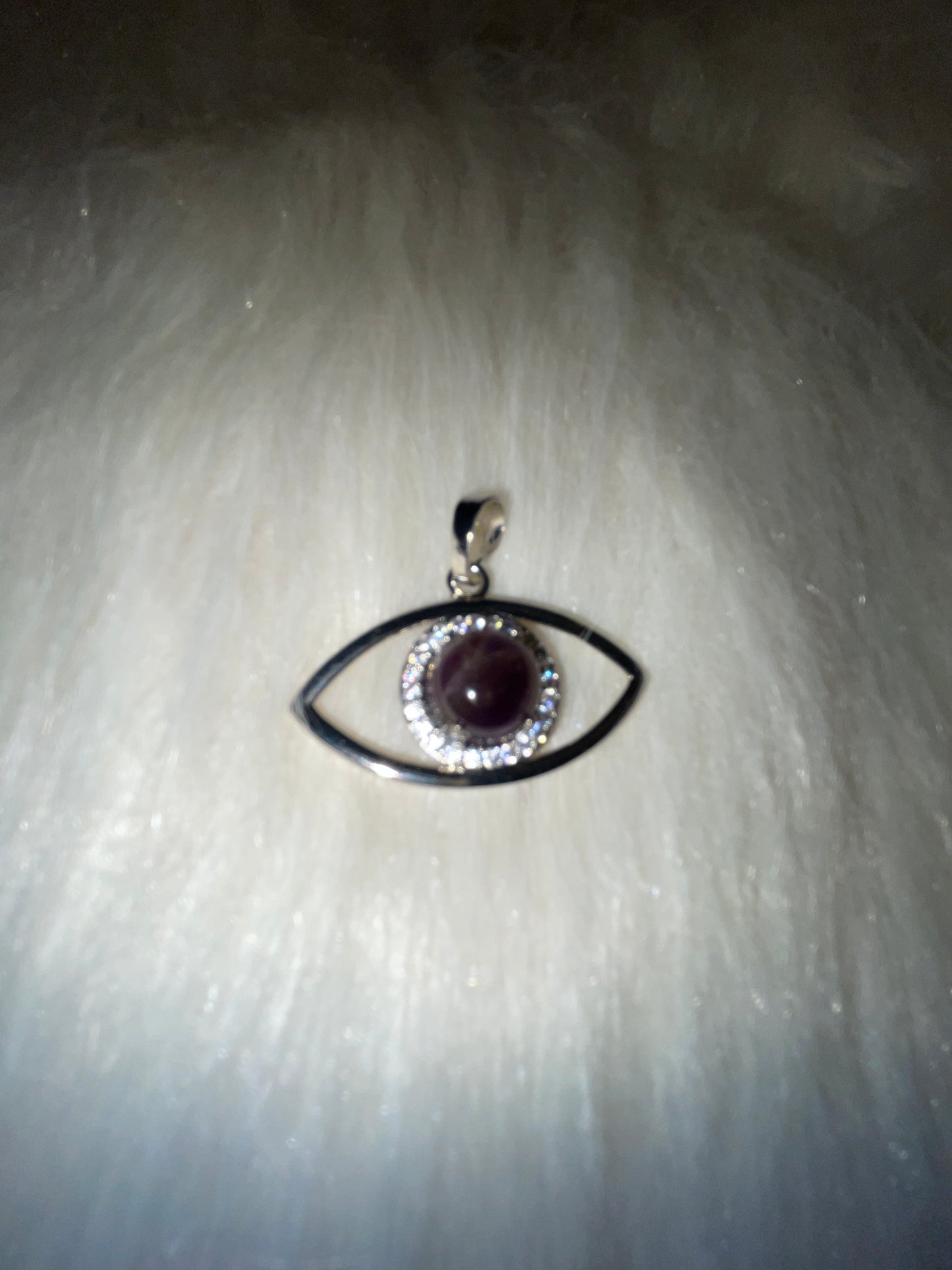 Evil eye silver tone charm with chain ( amethyst )