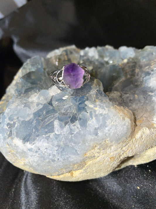 Amethyst cluster ring (adjustable) silver tone