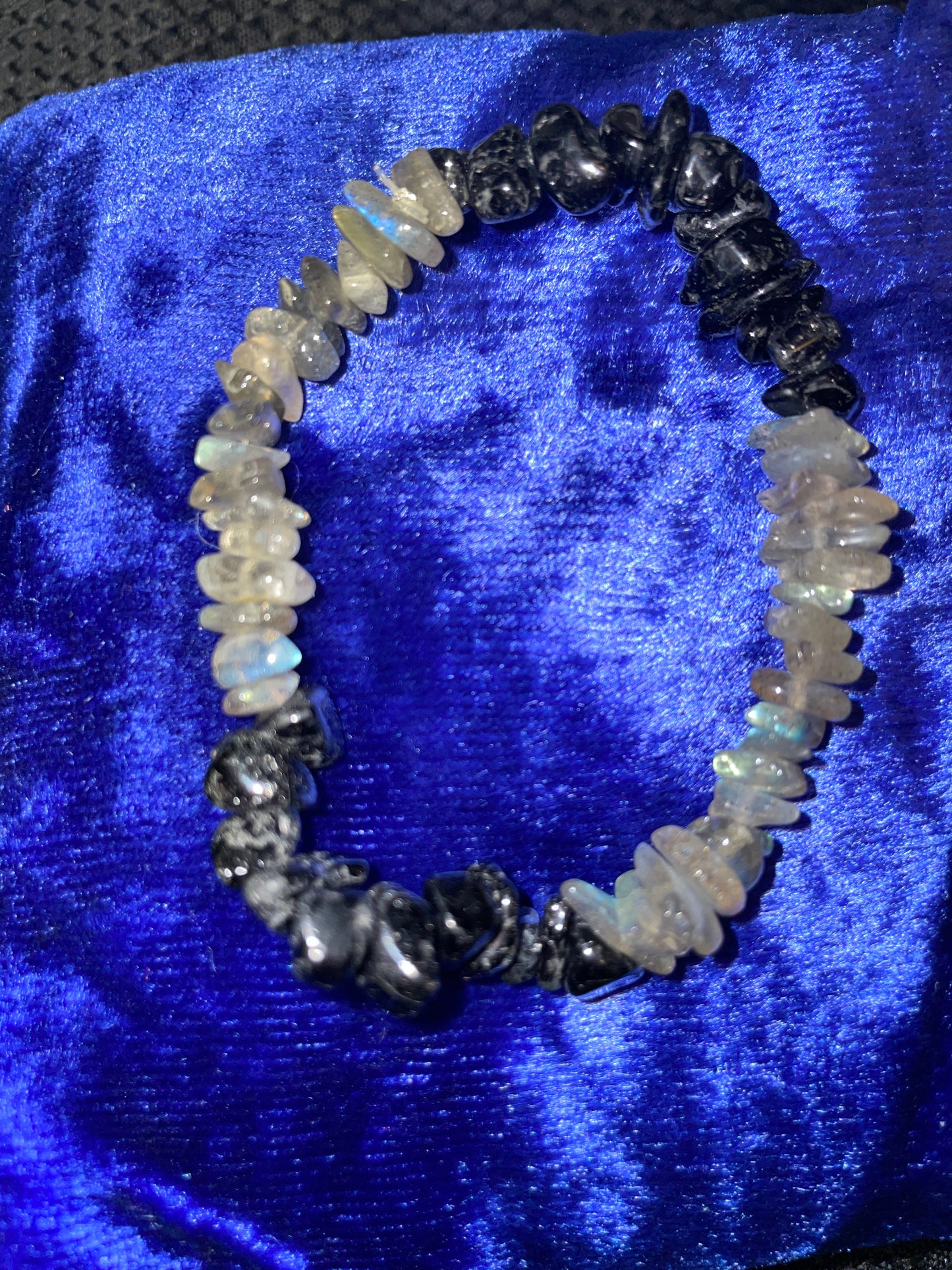 Black tourmaline & labradorite chip bracelet