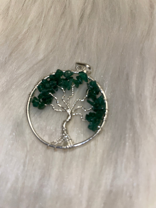 Tree of life pendants (silver & green aventurine chips)