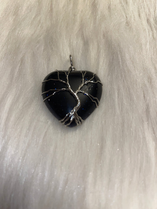 Blue sandstone heart with silver tone tree of life