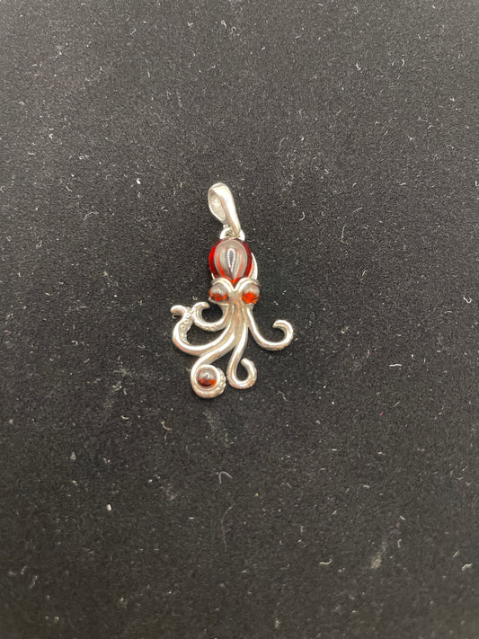 Sterling silver Baltic amber octopus charm