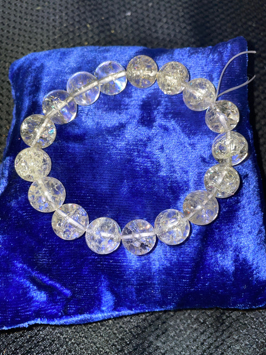 Clear Crackle quartz bracelet (lg bead)