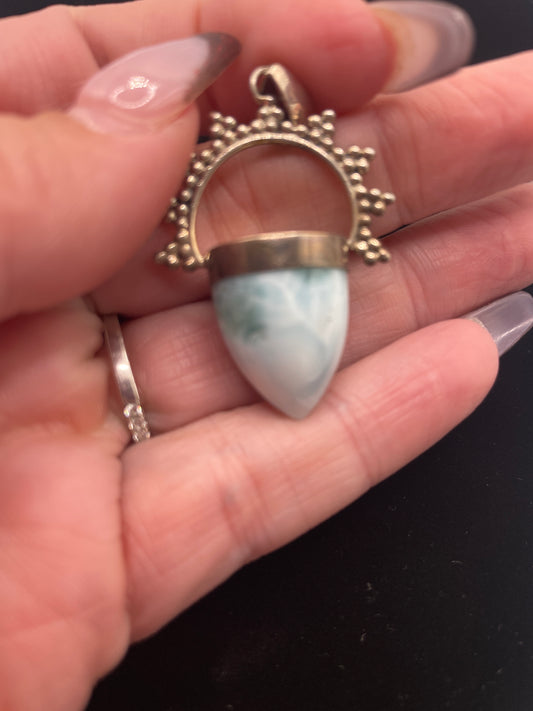 Sterling silver Larimar with design charm