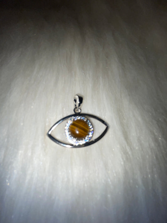 Evil eye silver tone charm with chain ( tiger eye )