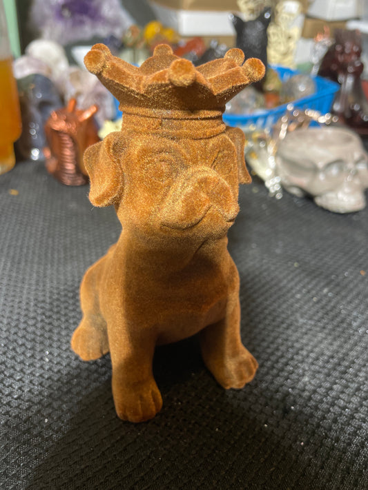 Brown fuzzy pug with crown sphere holder