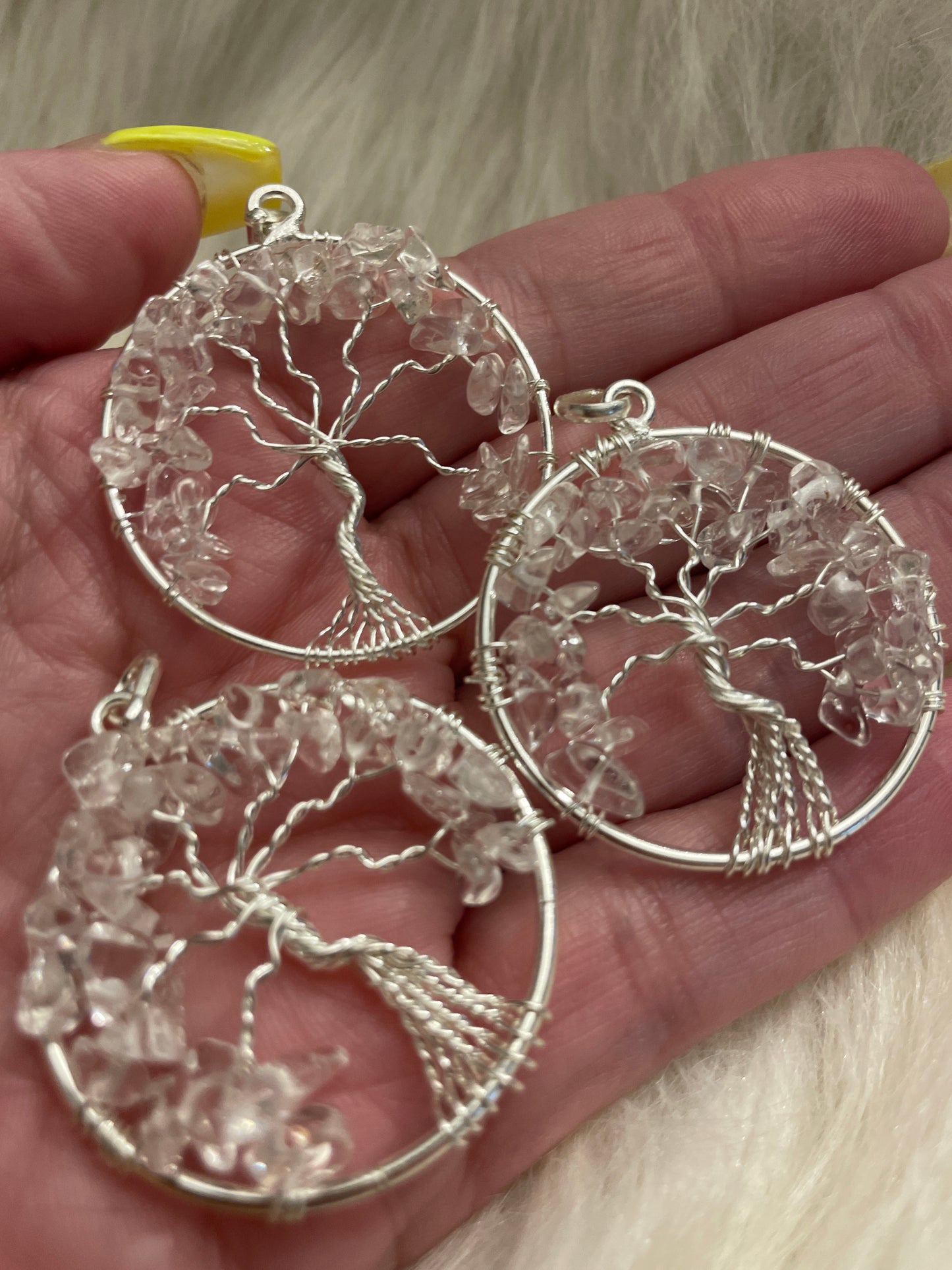 Tree of life pendants (silver & clear quartz chips)