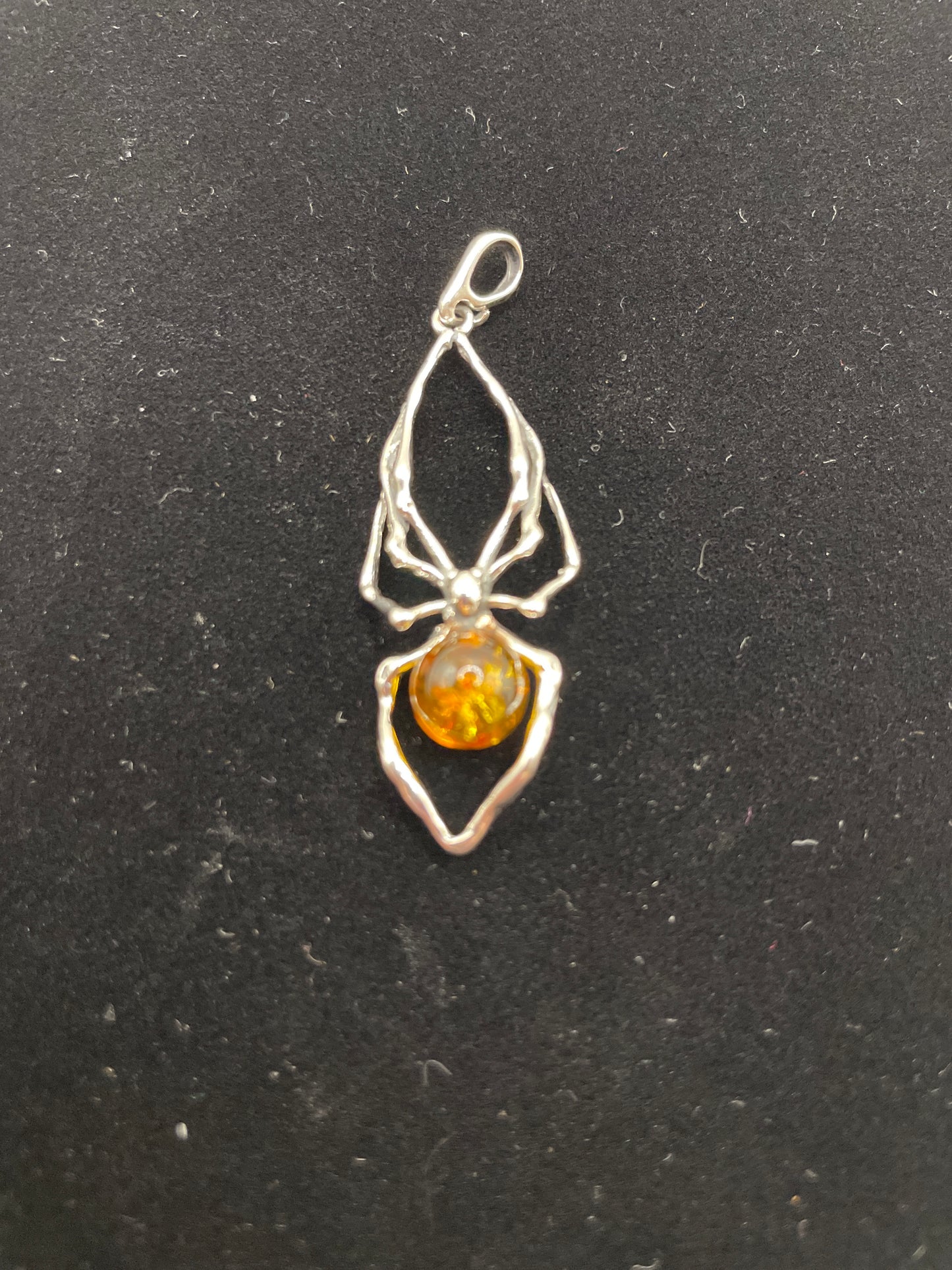 Sterling silver Baltic Amber Long leg spider charm ( Yellow amber version)