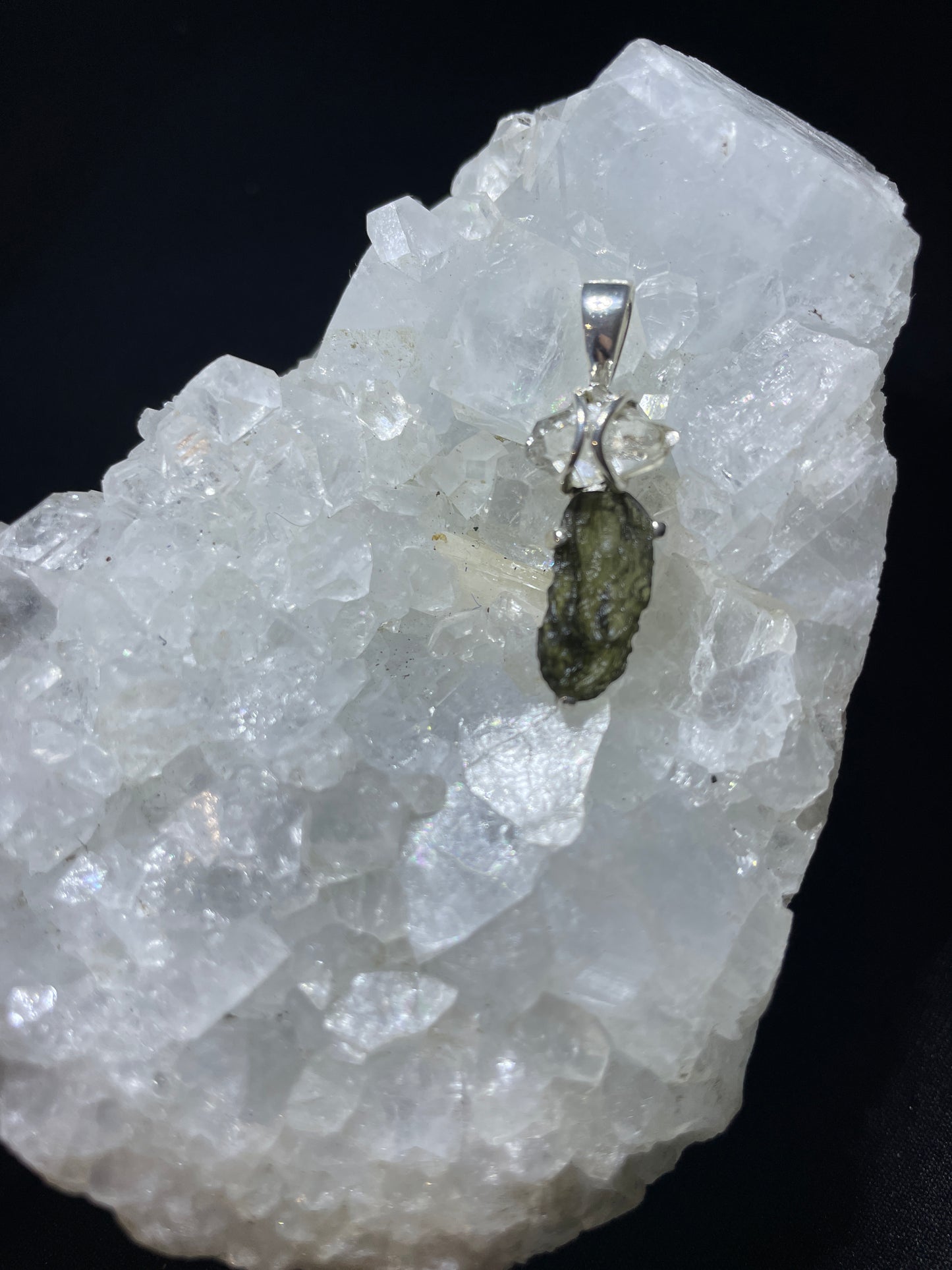 Sterling Silver Moldavite/Herkimer Pendent B