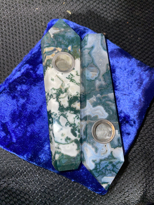 Moss agate pipe (comes with cleaner & extra screen)