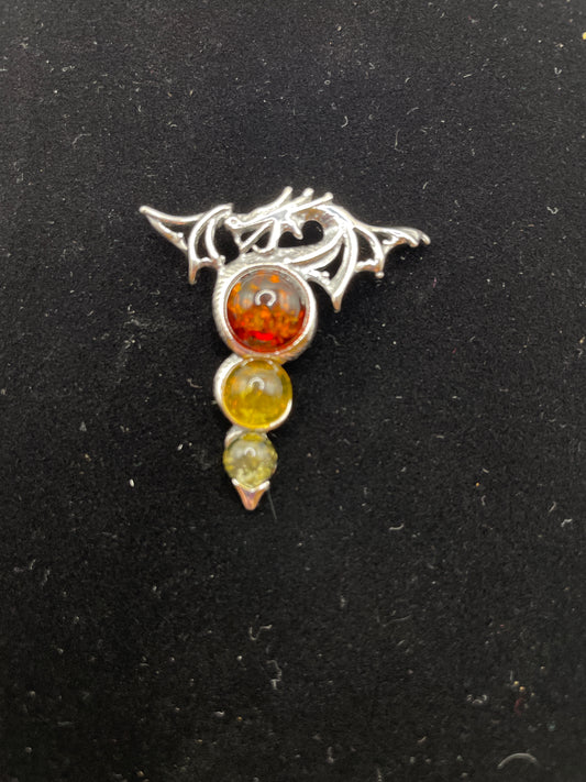 Sterling silver Baltic amber dragon charm