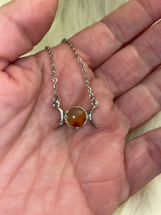 Triple moon necklace with (carnelian)