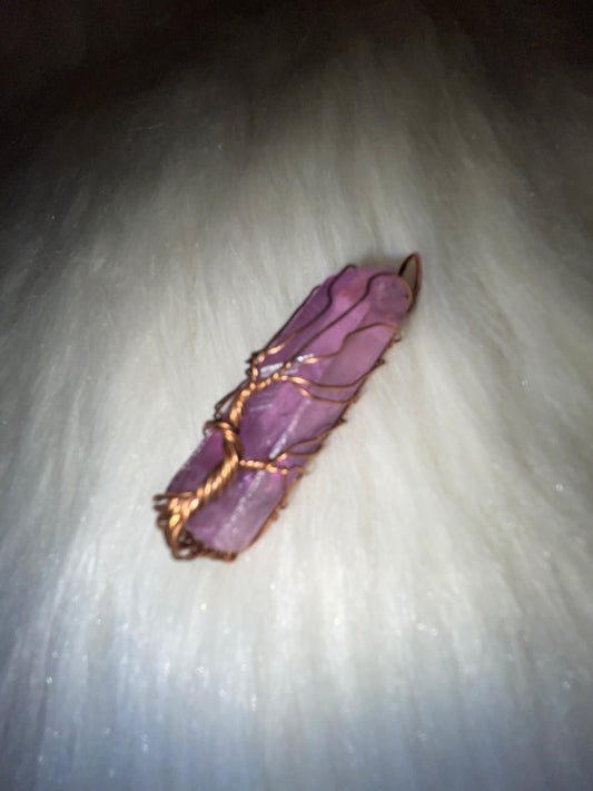 Wired wrapped aura quartz (purple)  pendents copper tone