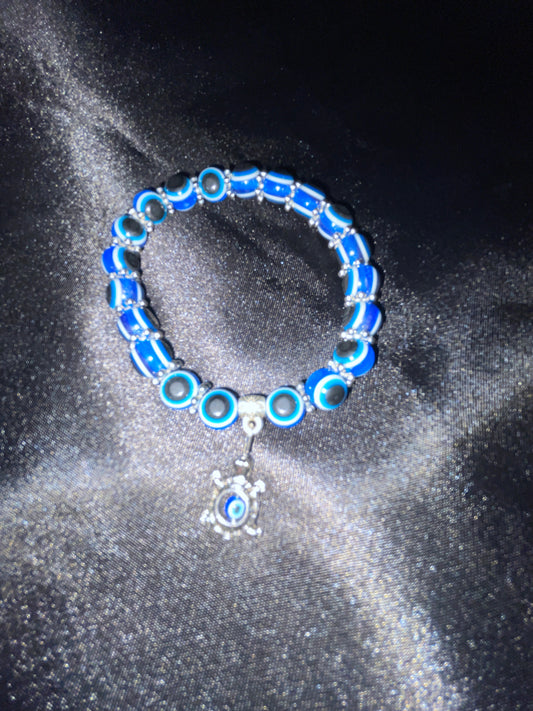 Evil eye bracelet with turtle charm