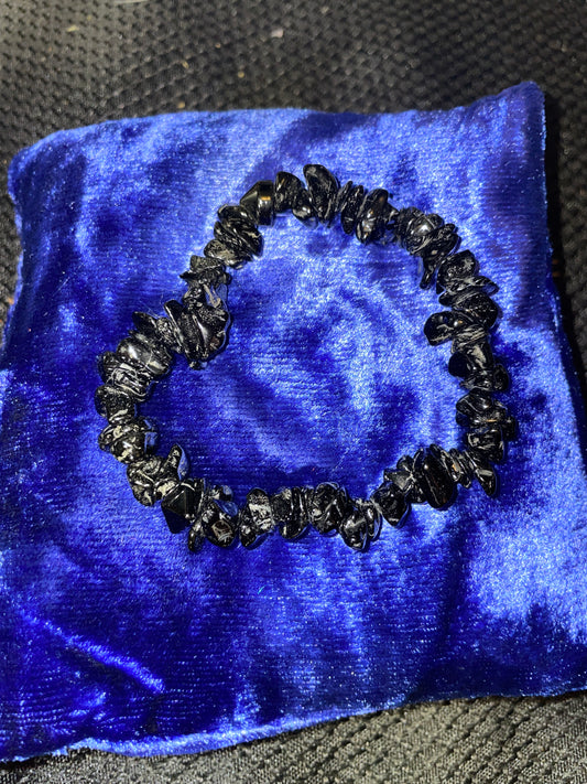 Black obsidian chip bracelet