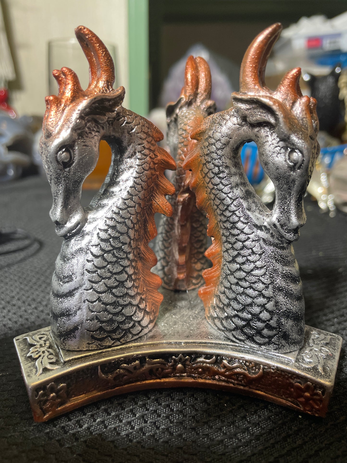 Rose gold & silver Triple water dragon sphere holder