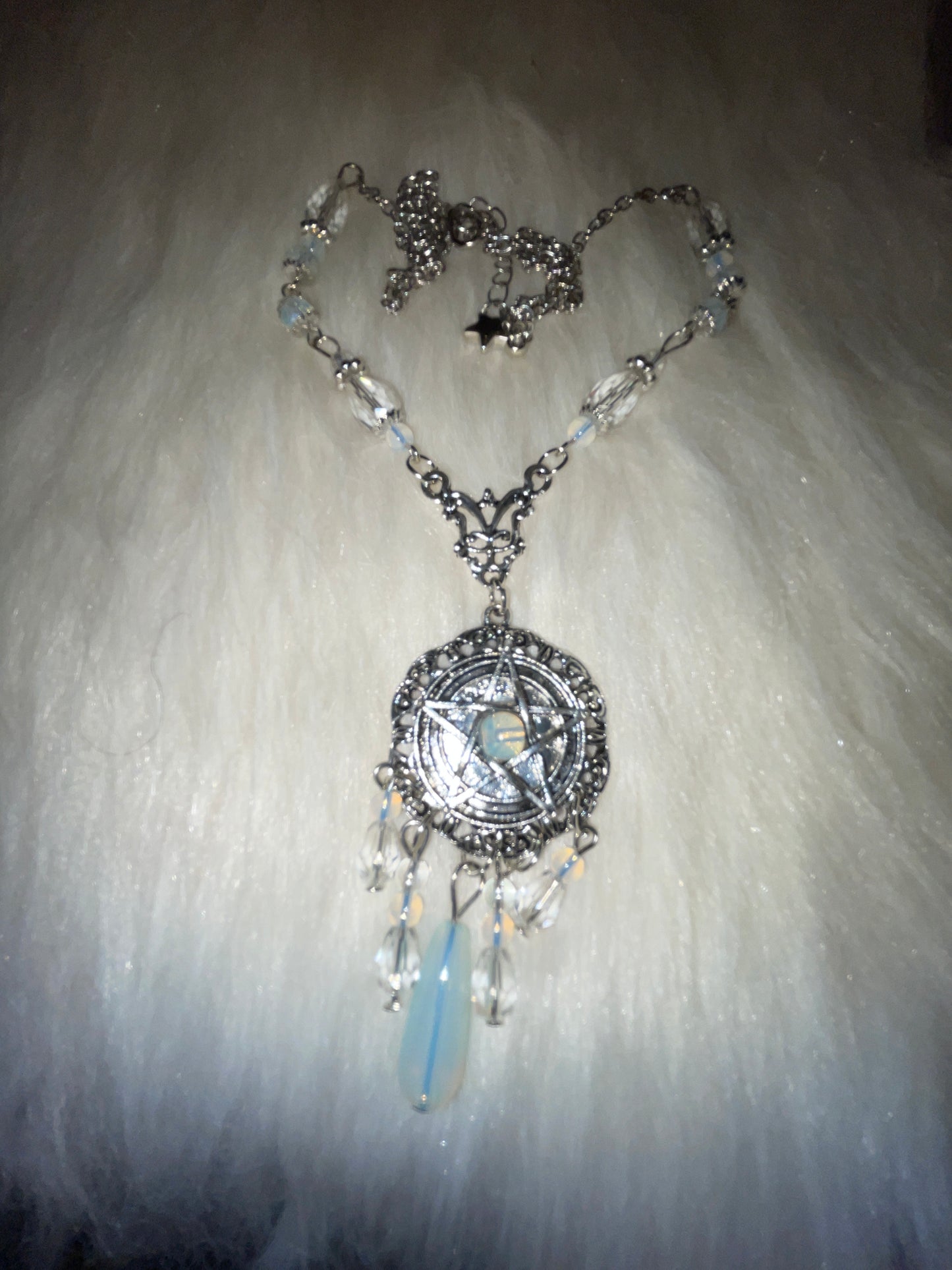 opalite pentagram necklace (silvertone)