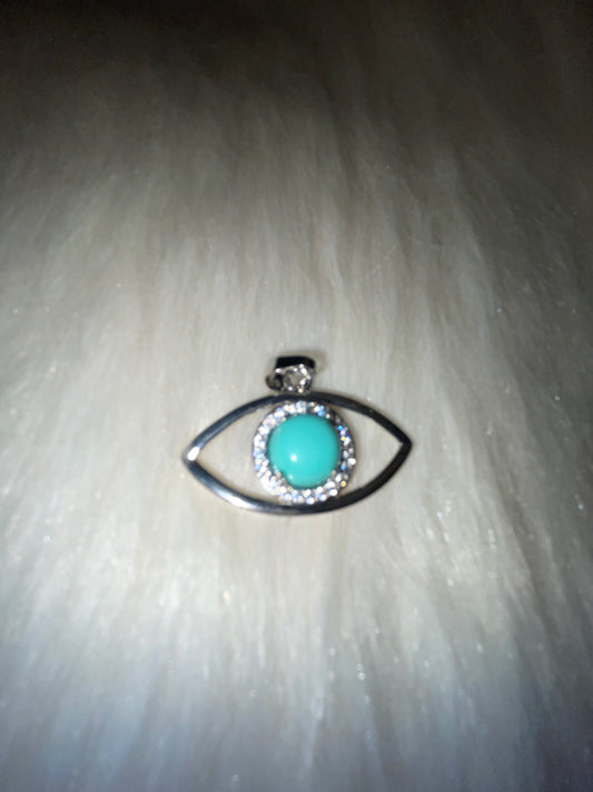 Evil eye silver tone charm with chain (turquoise)