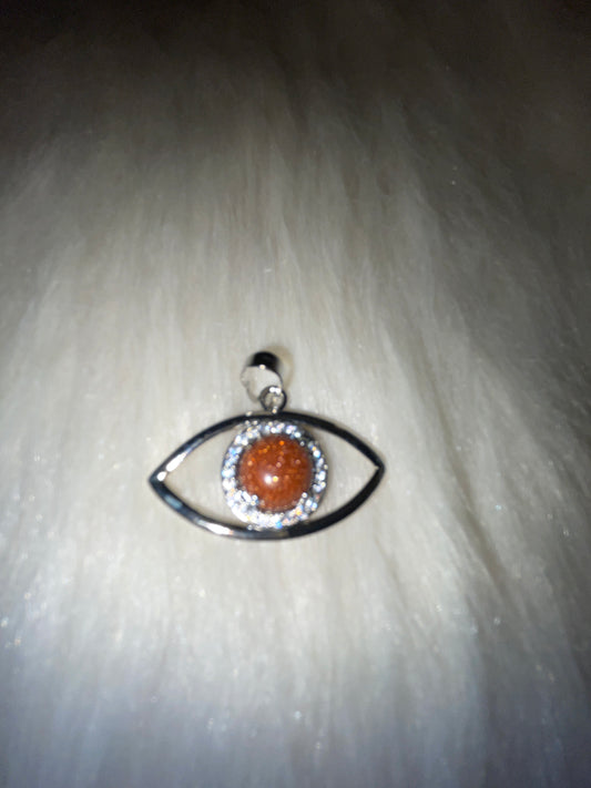 Evil eye silver tone charm with chain (gold sandstone)