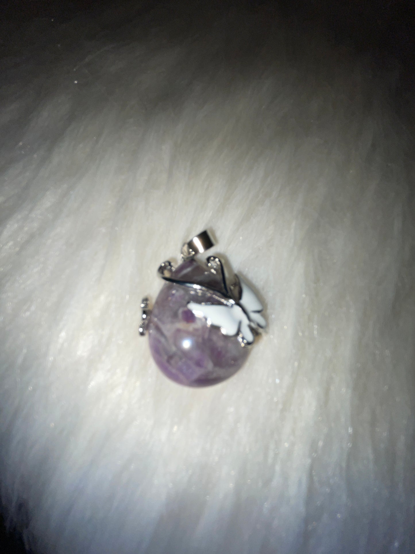 Amethyst pendent with a butterfly (silver tone)