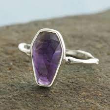 Sterling silver Amethyst  Coffin ring (size 8)